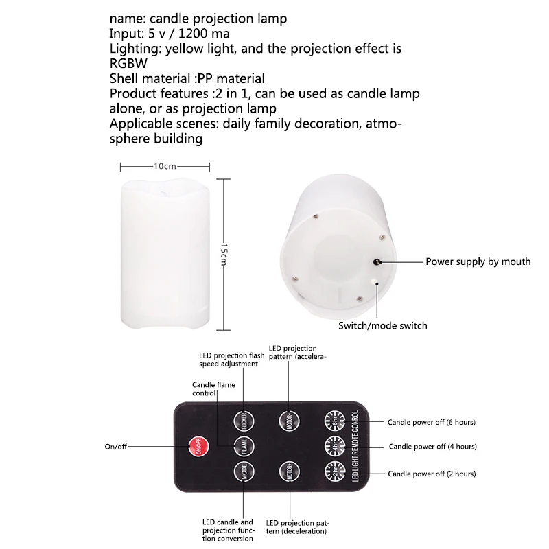 Романтические свечи проектор ночник USB Powered 2 в 1 мерцающие огни украшение на Хэллоуин, Рождество с удаленным Управление