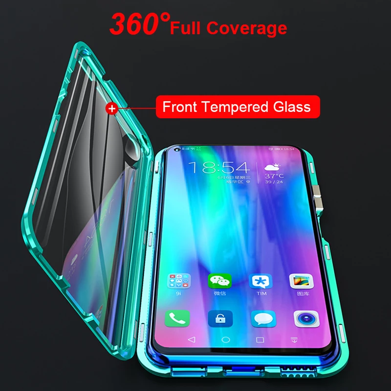 

Honor 20 Pro Case Magnetic 360 Front+Back double-sided Tempered Glass Case for Huawei Honor 20 Metal Bumper Cover Shockproof