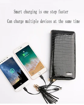 

Women's fashion multi-function rechargeable handbags Simple long zipper wallet mobile power
