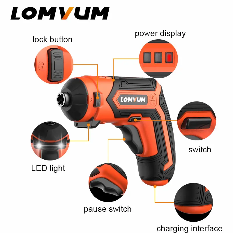  LOMVUM Cordless Electric 4V Lithium-Ion Screwdriver Multi-function Household Rechargeable Electric  - 32948707105