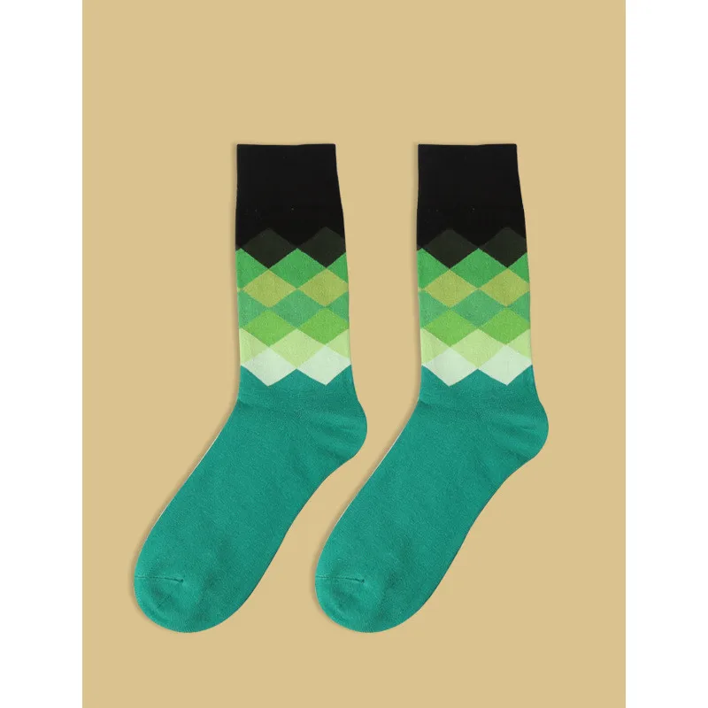 Бренд Happy Socks Harajuku стиль Мужские градиентный цветной носок Новинка Британский мужские Гольфы бизнес носки без пятки - Цвет: Green
