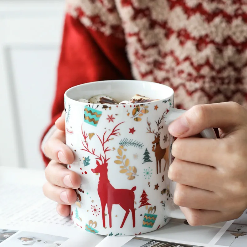 

tazas de ceramica creativas coffee cup milk cups and mugs cute mug couple kubek ceramiczny Christmas Cartoon deer Bear chic gift