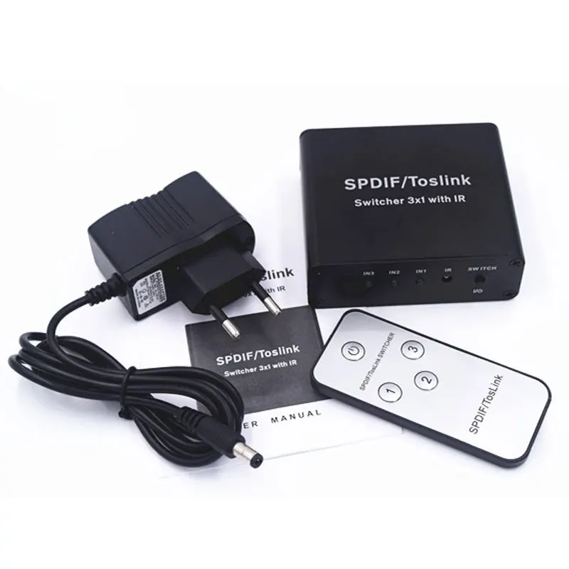 

Digital Toslink SPDIF Optical Audio 3x1 Switch With Remote Controller Support Digital DTS 5.1 Audio Switcher Converter