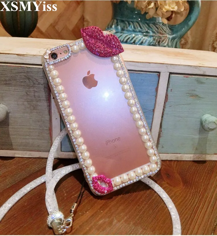 

XSMYiss Fashion Bling Crystal Claw Chain Pearl Soft Clear Case Cover Soft Shell For Samsung A3 A5 A7 2017 A9 A8 A6 PLUS A70 A80