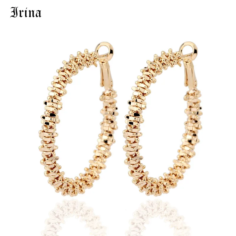 

New Copper Earring 40mm Gold Color Twisted Hoop Earrings Textured Metal Wave Circle Earrings for Women Brincos Fashion Jewelry