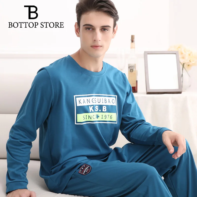 Men Pajamas Man Cotton Long Sleeve Casual Pajamas Suit Mens Letter