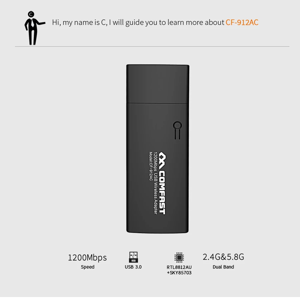 COMFAST 912AC беспроводная сетевая карта 1200 м AC Двухдиапазонная беспроводная сетевая карта USB адаптер WiFi маршрутизатор переменного тока для