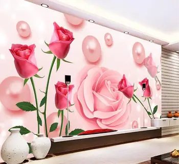 

3d wallpaper custom mural non-woven wall stickers Sweet pink rose TV setting wall wallpaper for walls 3 d