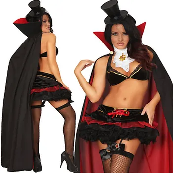 

Adult Women Sexy Gothic Black Hooded Stain Robe Witch Women Halloween Costumes Sexy Vampires Fancy Cosplay W847043