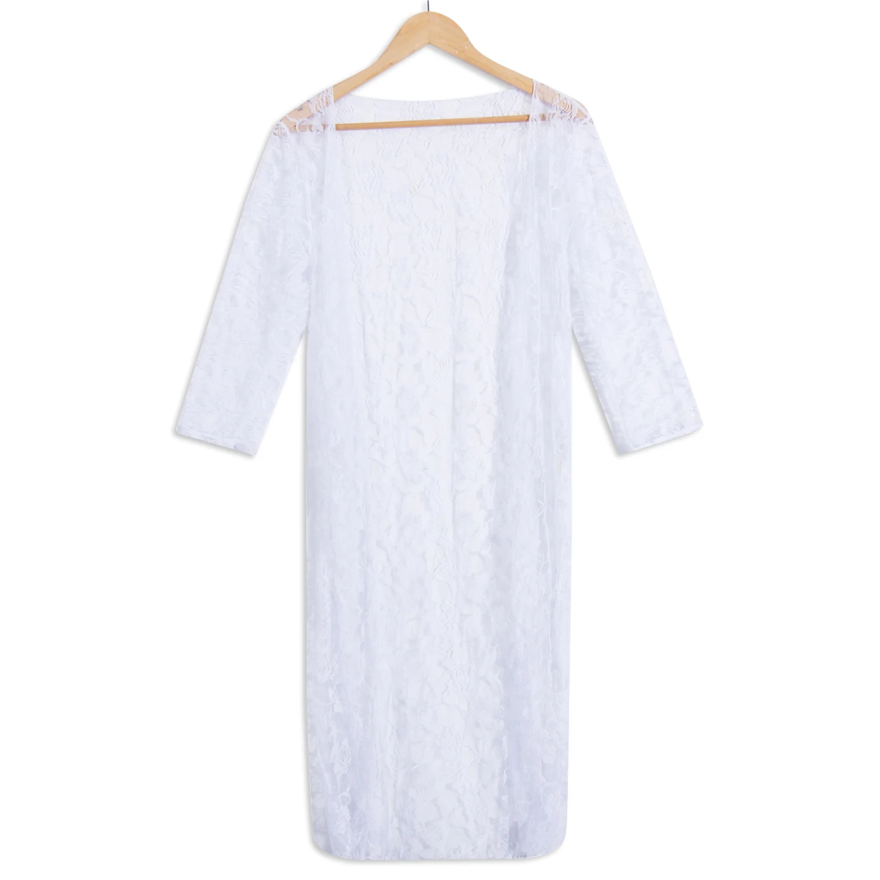 

Boho Lace Floral Solid White Sheer Maxi Dress Women Long Cardigan Beach New Loose