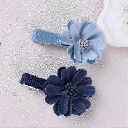 2017 New Jean Rosette Flower Hairpins Handmade Blue Denim Hair Clips Hairgrips Girls Tiara Women Barrettes Hair Accessories oh tiara amethyst
