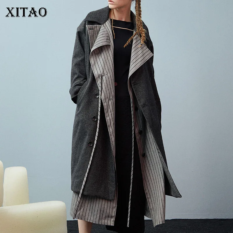 Zll2571 Double Arrivée De Zll2571 Picture Breasted Collar Turn Femmes xitao Mélange Lâche Black Manches D'hiver En Pleine Nouvelle see Plaid Europe Mode down Long ExqpHw1