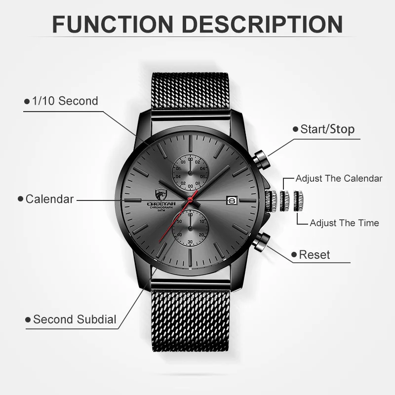 Top Luxury Brand Men Business Watches Chronograph Waterproof Quartz Analog Wristwatch Full Steel-5