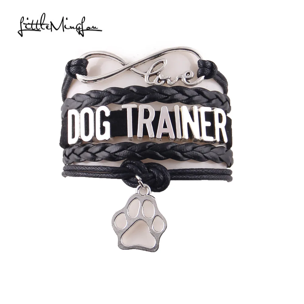 Fashion Infinity Love dog trainer bracelet paw charm leather braid wrap handmade women bracelets &amp bangles for men jewelry | Украшения и