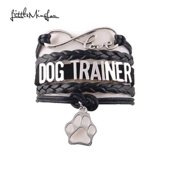 

Fashion Infinity Love dog trainer bracelet dog paw charm leather braid wrap handmade women bracelets & bangles for men jewelry