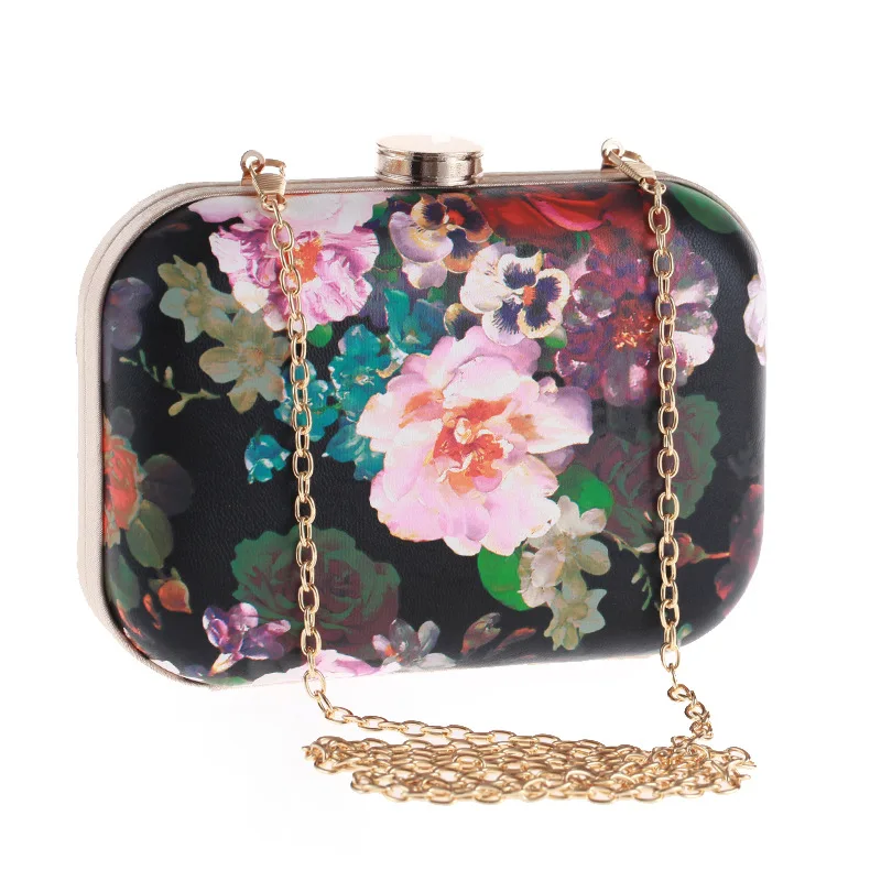

lady Fashion party opponent bag Personalized leather flower print evening bag Women's hand bag hard shell clutch small handbag