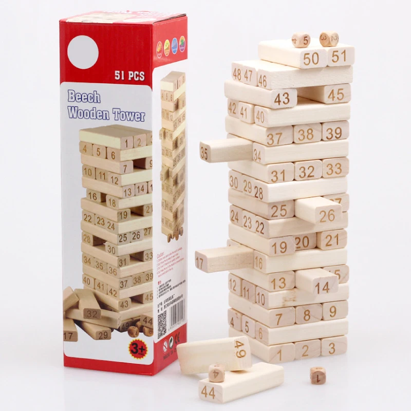 

51pcs/set Large Size Wooden Tower Building Blocks Puzzle Toys Domino Game Stacker Extract Educational Toy for Children SL-V201