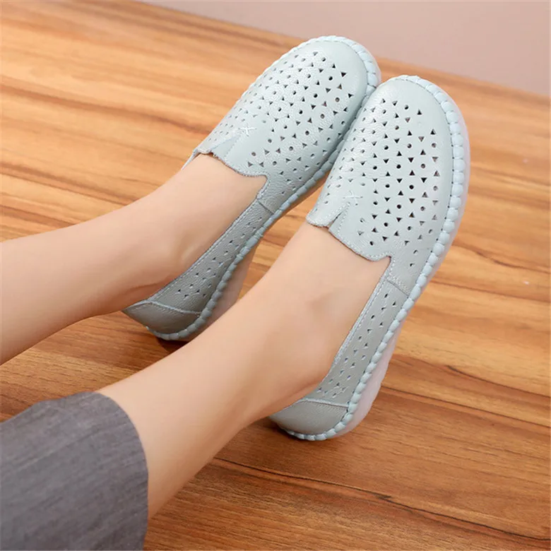 CEYANEAO/Новинка г. Обувь из мягкой воловьей кожи женская обувь на плоской подошве сандалии модная обувь на каждый день большие размеры модная обувь на плоской подошве - Цвет: Light blue