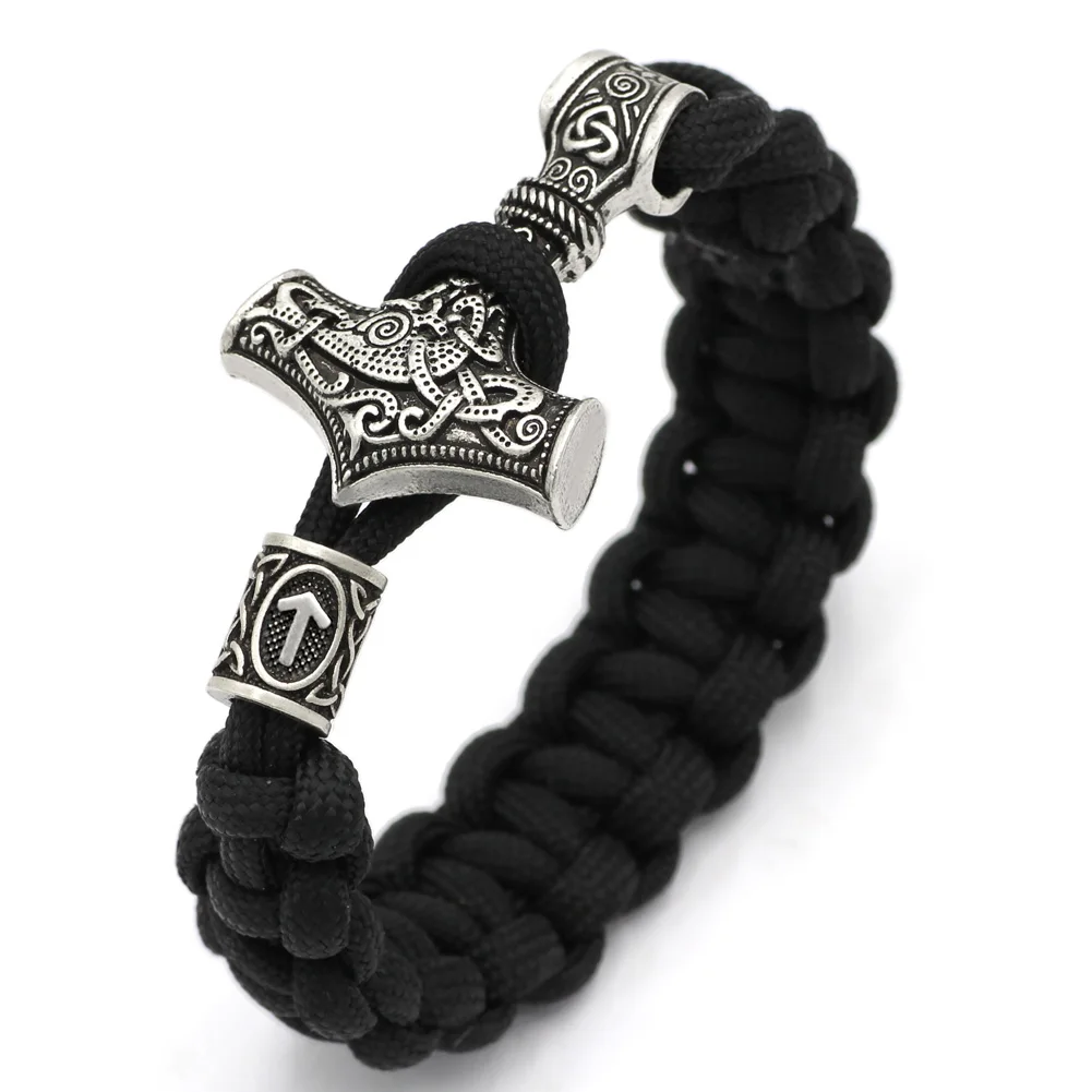 

Norse Viking Thor Mjolnir Hammer Paracord Rune Knot Amulet Scandinavian Bracelet