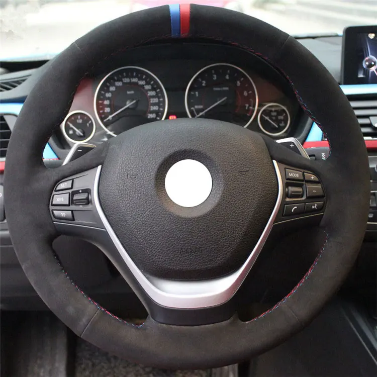 Черная замша ручная прошивка автомобиля рулевое колесо Крышка для BMW 316i 320i 328i 320d