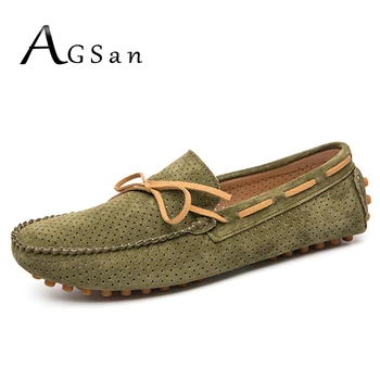 

AGSan Breathable Genuine Leather Men Loafers Slip On Casual Shoes for Men Italian Driving Shoes Army Green Moccasins Boat Shoes