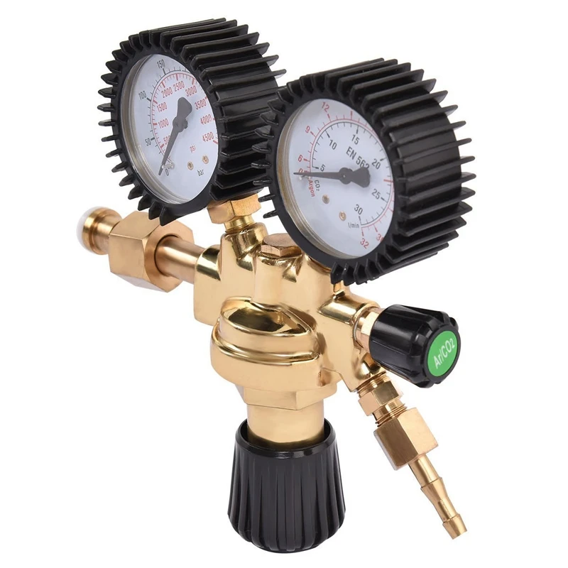 Brass Ar/Co2 Meter Reductor Argon Regulator Carbon Dioxide Regulator Mini Pressure Reducer Dual Gauge 0-4500 Psi