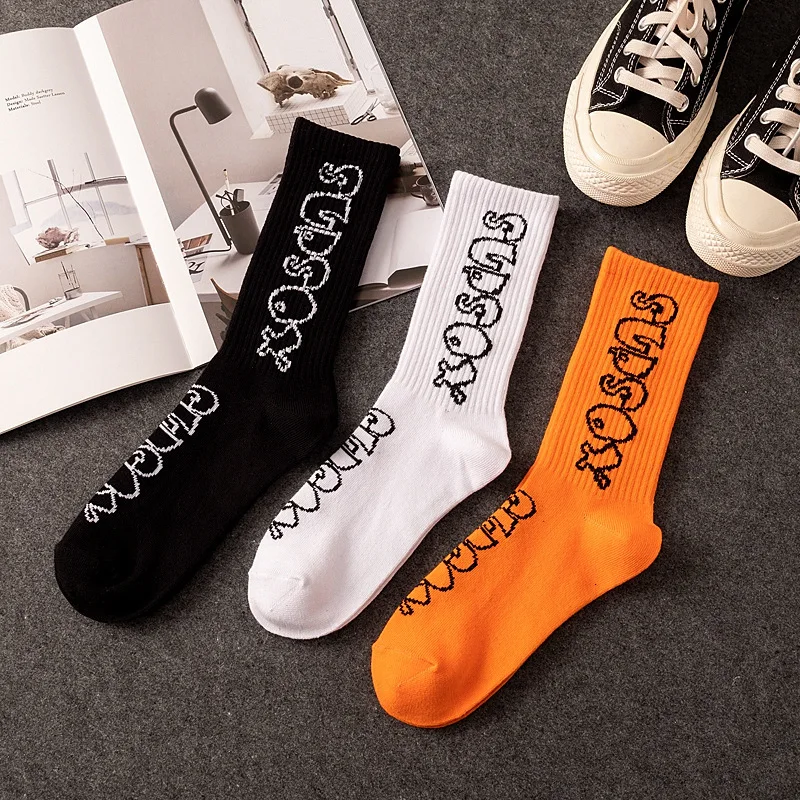 Модные забавные мужские спортивные носки в стиле хип-хоп с буквенным принтом винтажные повседневные мужские черные деловые хлопковые