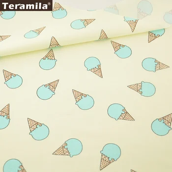 

2016 New Arrivals Light Green Ice-scream Designs 100% Cotton Beige Fabric Twill Fat Quarter Home Textile Material Bedding