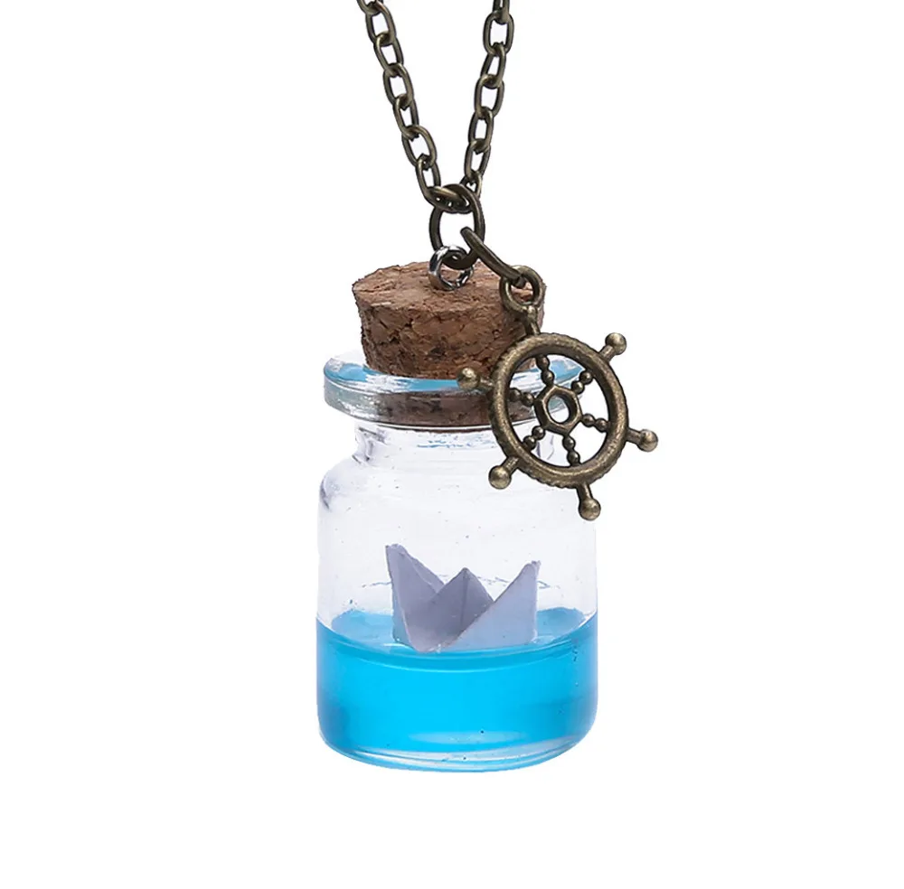 necklace women Sea Water Paper Boat Drifting Bottle Necklace Glass