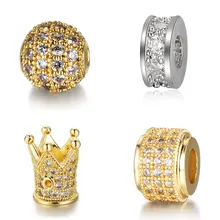 8 мм диско CZ шар бусины микро паве Циркон Корона Бусины-спейсеры для самостоятельного изготовления для бисерных мужских браслетов Изготовление ювелирных изделий оптом