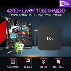 TX6 Android 9,0 ТВ коробка с IP ТВ подписка 1 год SUB ТВ код 4 ГБ 32 ГБ BT5.0 арабский, английский Italia Португалия 4 к полный HD IPTV коробка Vod