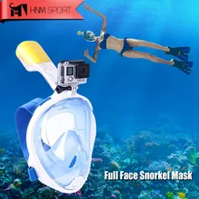 2017 New Scuba GoPro Camera Snorkel Mask Underwater Anti Fog Full Face Snorkeling Diving Mask with Anti-skid Ring Snorkel
