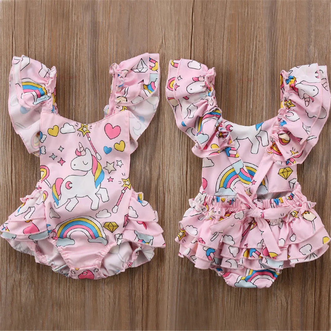 

Newborn Baby Girls Backless Unicorn Bodysuit Jumpsuit Outfits Sunsuit Set Playsuit 0-24M