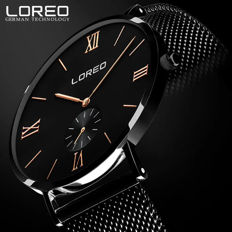 

LOREO Top Luxury Watch Men Brand Men's Watches Ultra Thin Stainless Steel Mesh Band Quartz Wristwatch Fashion casual watches M22