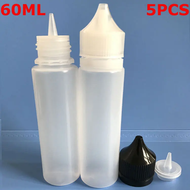 

5PCS X 60ML LDPE Dropper Bottles Empty E Juice Liquid Squeezable Vape Ink Pigments Containers with Caps