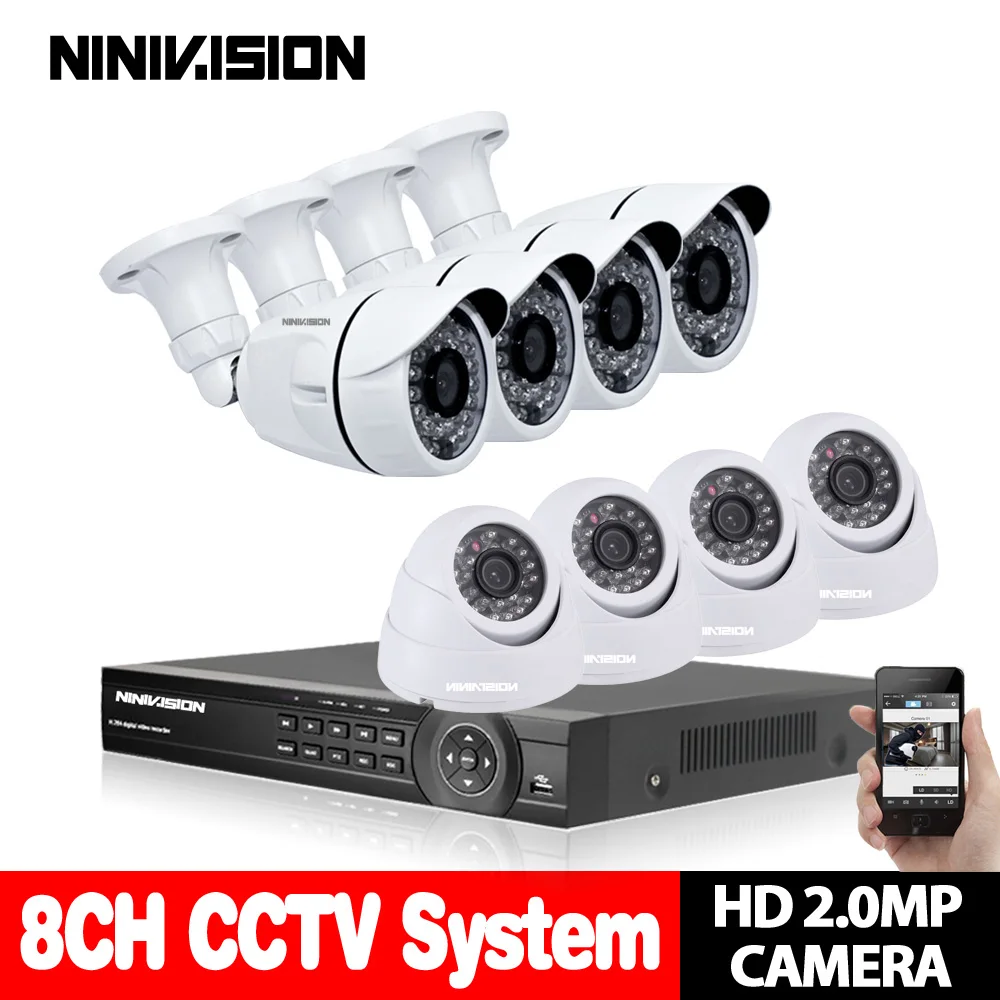 NINIVISION 8CH CCTV система 1080N HDMI AHD 1080 P CCTV DVR с 8 шт. SONY 2.0MP система наблюдения с инфракрасными датчиками камера 3000 TVL камера комплект - Цвет: Белый