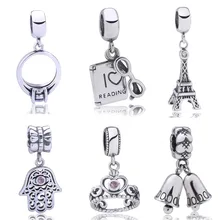 

100% real 925 sterling silver floating crown hand bell charm beads fit Pandora bracelet pendant authentic Jewelry gifts