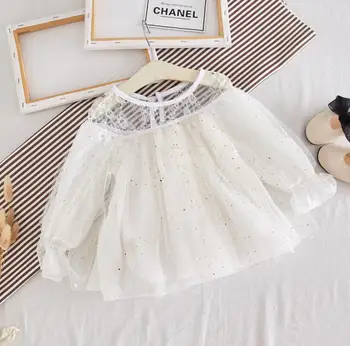 

New 2019 Baby Girls Spring Fairy Sparkle T-shirt, Baby Kids Fashion White Long Sleeve Top 5 pieces/lot, Wholesale Free Shipping