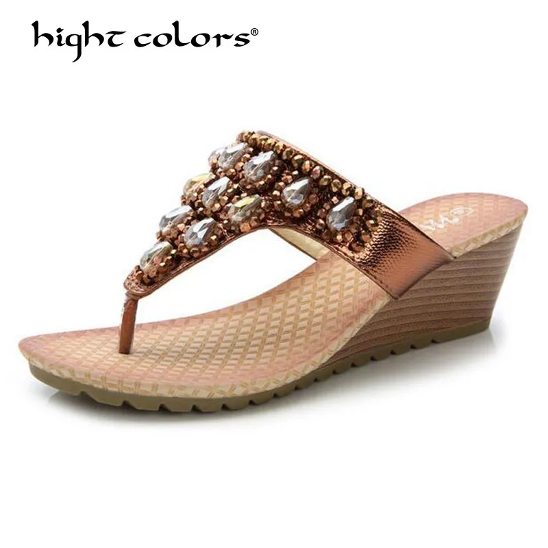 gold wedge flip flops