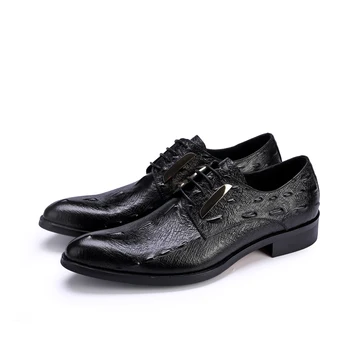 

Men's Genuine Leather Gentleman Dress Shoes Sequins Derby Cowhide Leather Embossed Skin Wedding Business Shoes 2019