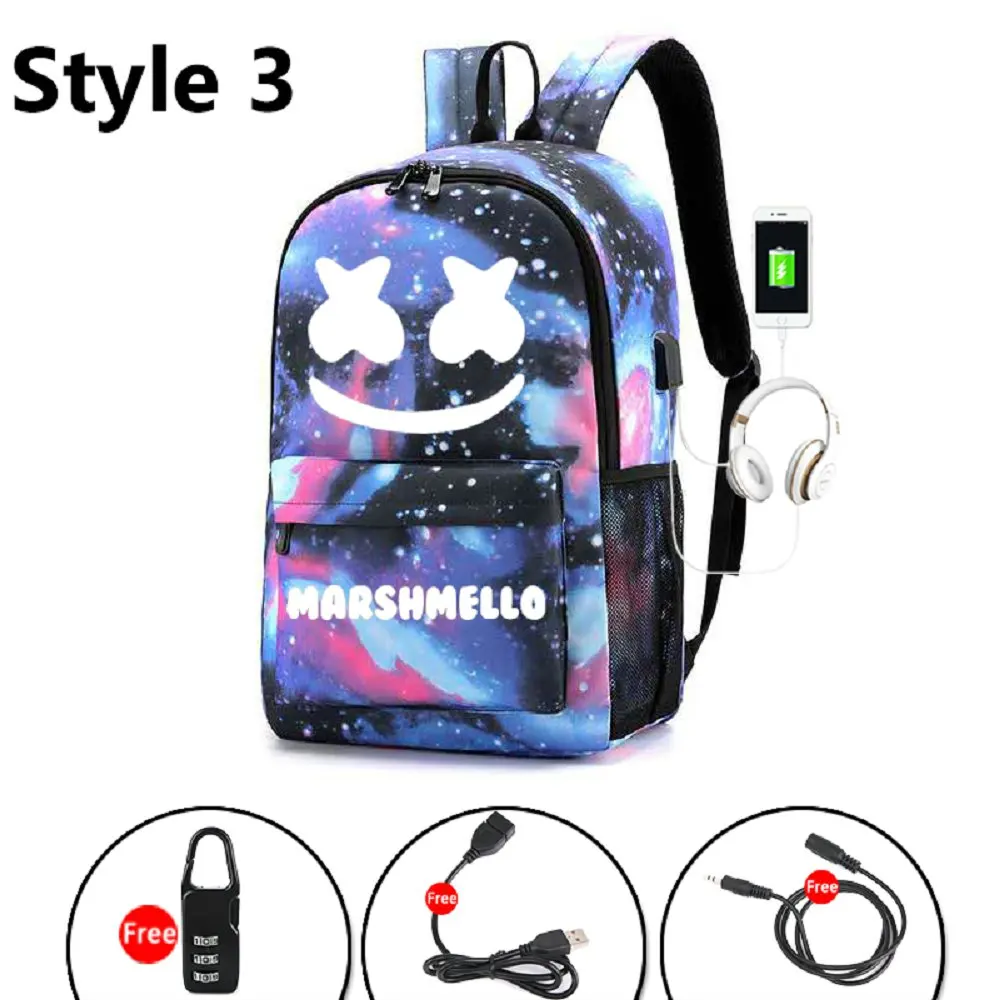 BOZMD DJ Marshmello Backpack For School Boys Girls Student School Bag Anti-theft Usb Men Luminous Backpack Anti-thft Usb Bag - Цвет: CG5283