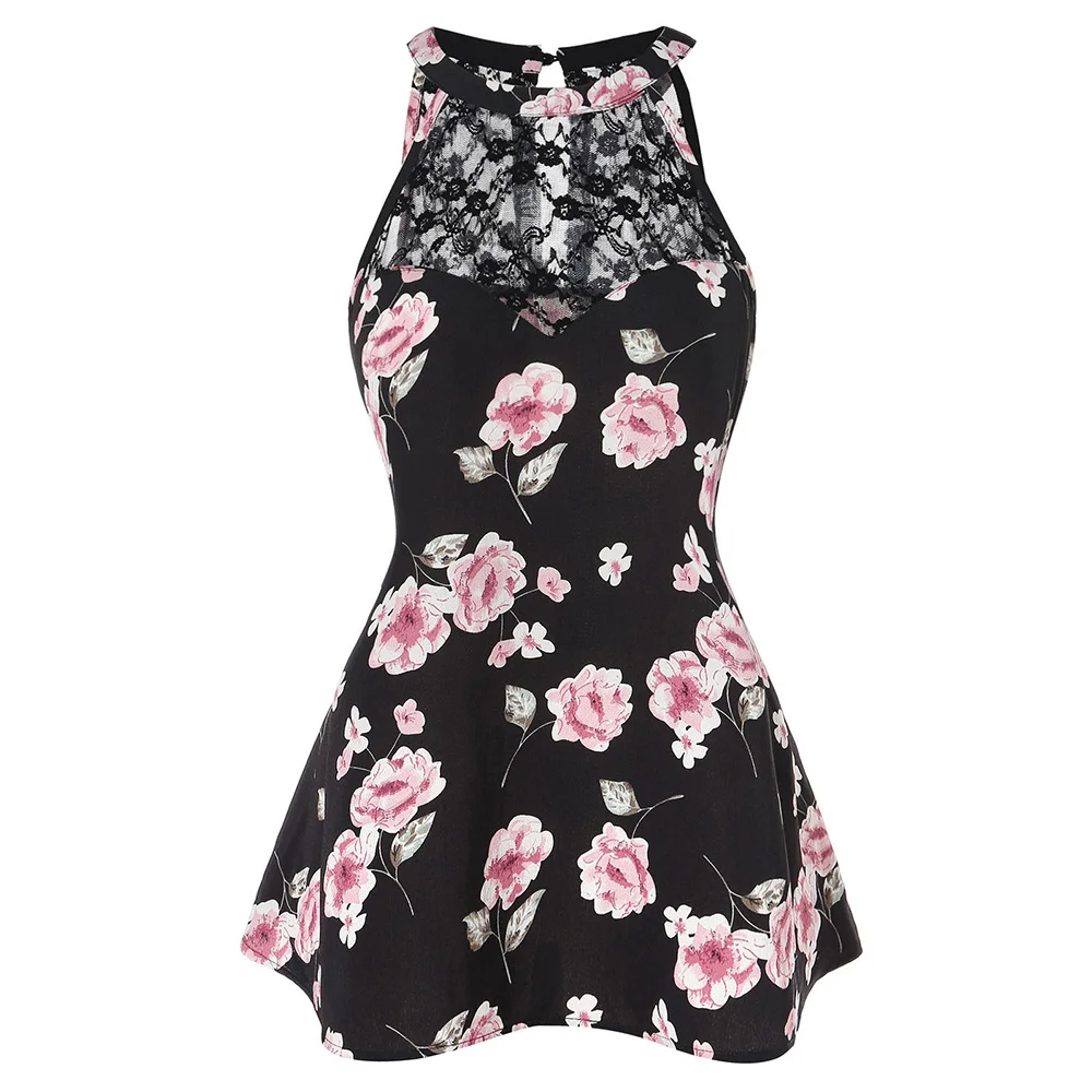 

ROSE GAL Big Size Print Cut Out Tunic Tank Top Summer Hollow Out O Neck Sleeveless Tops Tees Plus Size Women Clothing