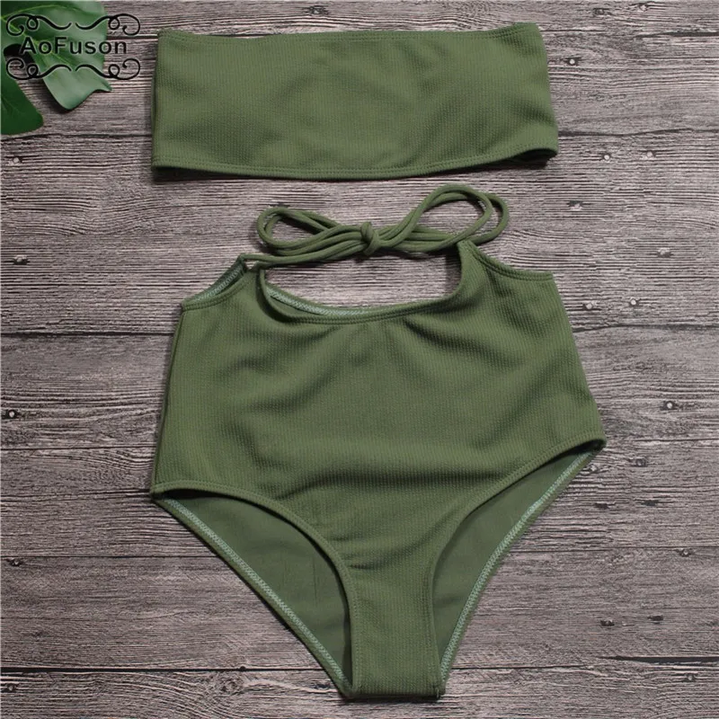 bandeau bikini set 2018 two piece bandage swimsuit women bathing suit high waist  sexy wrap top push up High waist swimwear 