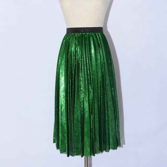 Women Metallic Silver Skirt Midi Skirt High Waist Metallic Pleated Skirt Party Clubwear for Ladies 1