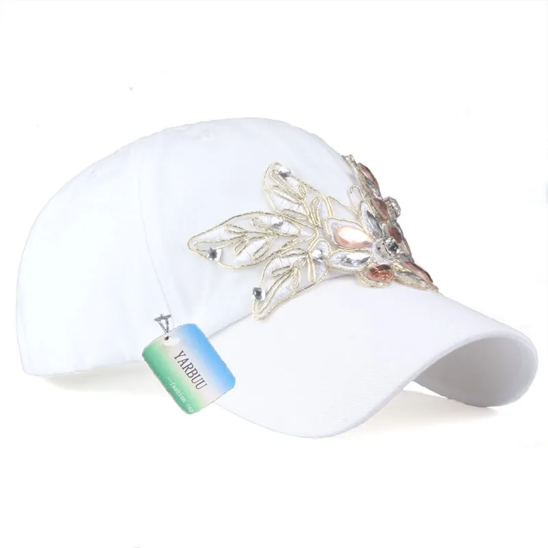 [Yarbuu] الماركة snapback قبعة بيسبول مع حجر الراين المرأة عارضة لزهرة الموضة الصلبة الصيف الشمس سيدة القبعات بالجملة