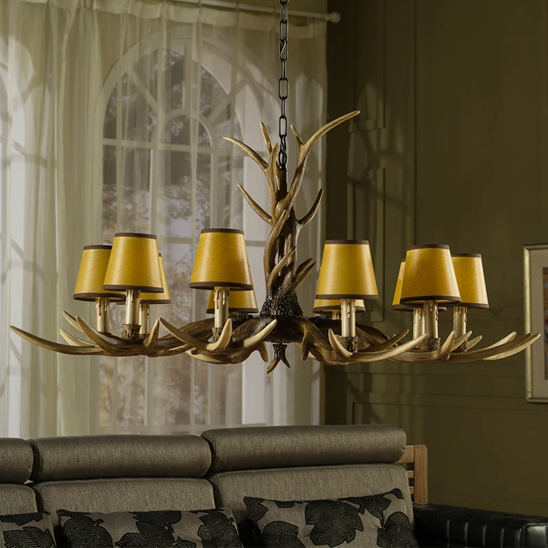6 8 10 Lights Vintage Deer Chandelier Antlers Resin Chandeliers Candle Fixtures with Alphabet Cloth Lampshade Christmas Decor Lustres 1
