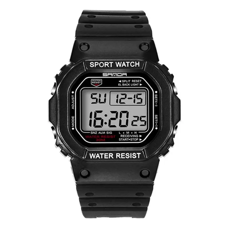 Sanda часы мужские стильные водонепроницаемые спортивные часы цифровые часы - Цвет: Black White