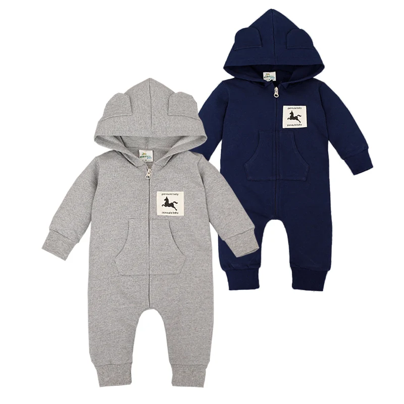 Baby Rompers Spring Autumn Hooded Overalls Cotton Newborn Baby Boys