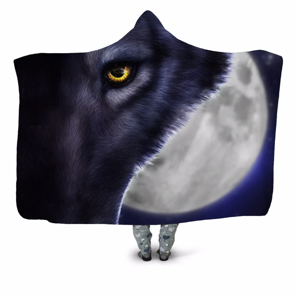 

Wolf Eye 3D Print Hooded Blanket Couch Sofa Quilt Cover Travel Children Velvet Plush Throw Fleece Blanket Bedspread Home Office