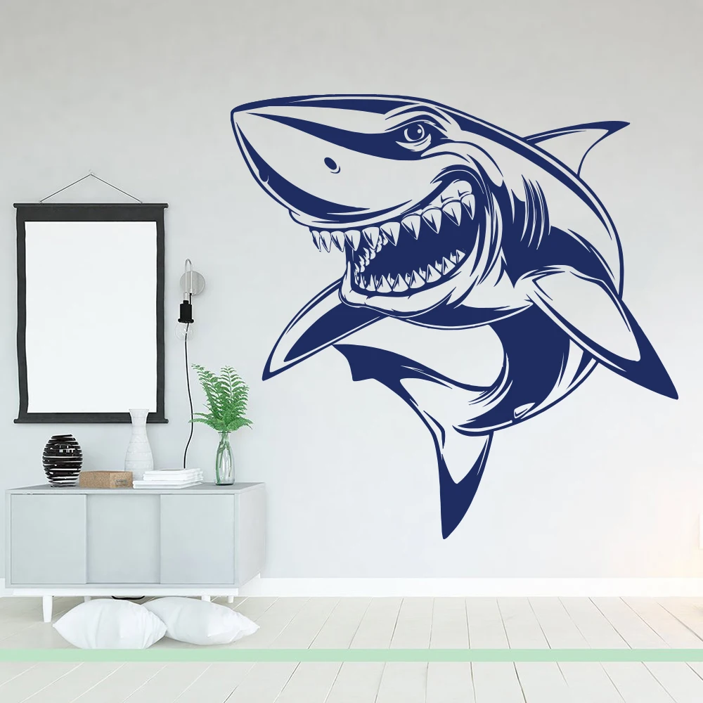 Large Shark Fish Ocean Wall Sticker Bedroom Nursery Shark Whale Under Sea Fish Wall Decal Kids Room Vinyl Home Decor (2)